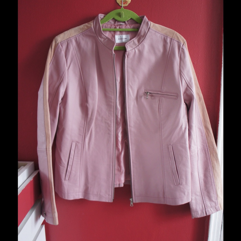 Biaggini Italian leather pink jacket with suede